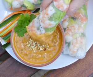 Spring rolls and peanut sauce.