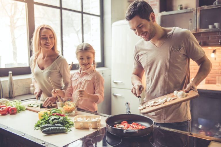 Young family cooking