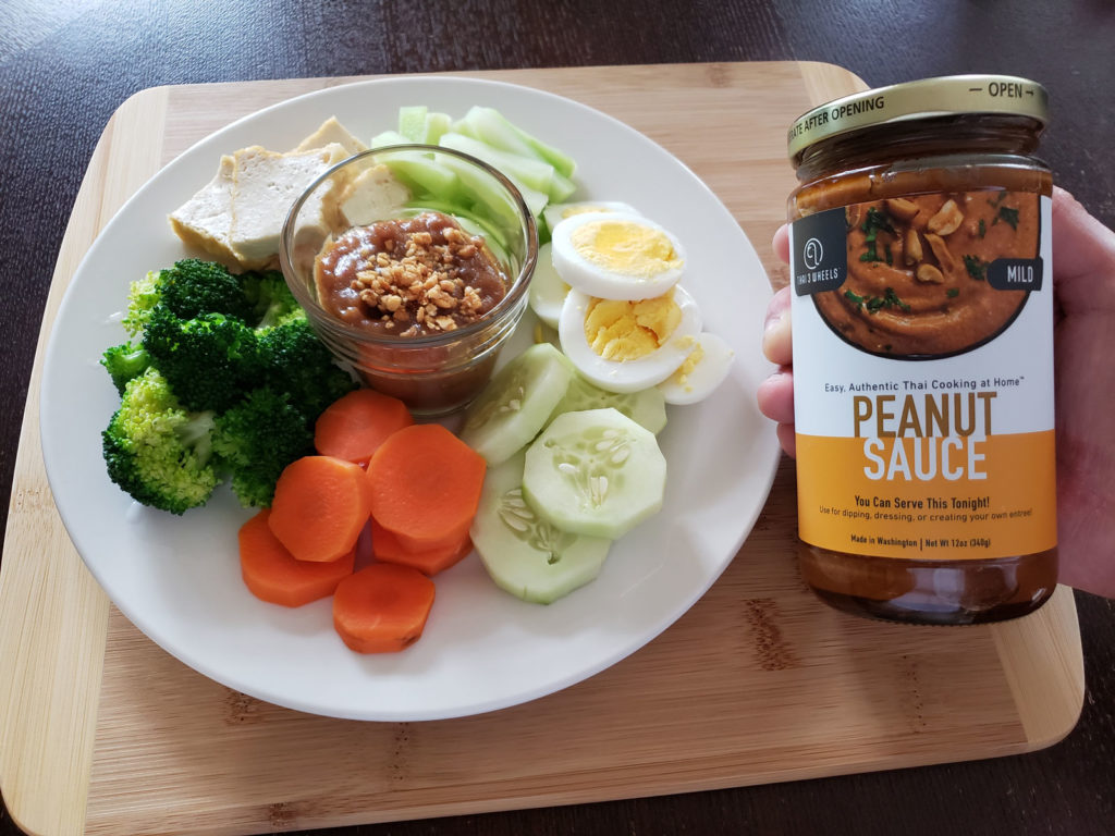 Steamed Mixed Vegetable, Tofu, Boiled Egg with Thai Peanut Sauce Dip 
