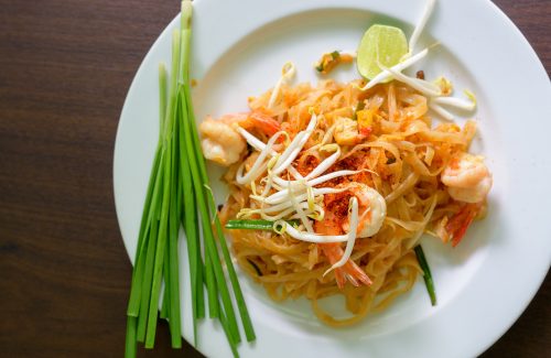 Pad Thai Noodles Thai Food Served On White Plate